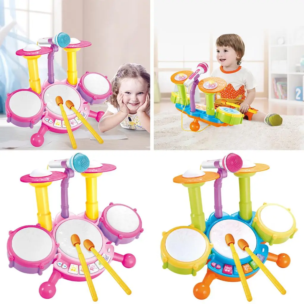Kids Drum Set with Sing-along Microphone Toddlers Toys Great Gift For Baby