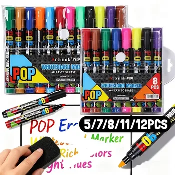 Set di pennarelli per lavagna POP da 8/12 colori, cancellabili, ricaricabili, sicuri, non tossici, ad alta capacità, per ufficio, conferenze, articoli educativi