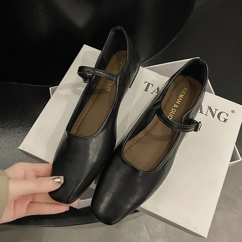Mary Jane Single Shoes Thick Heel Shoes Elegant Classic Retro Square Toe Comfortable Soft Shallow Cut Low Heel Women's Shoes