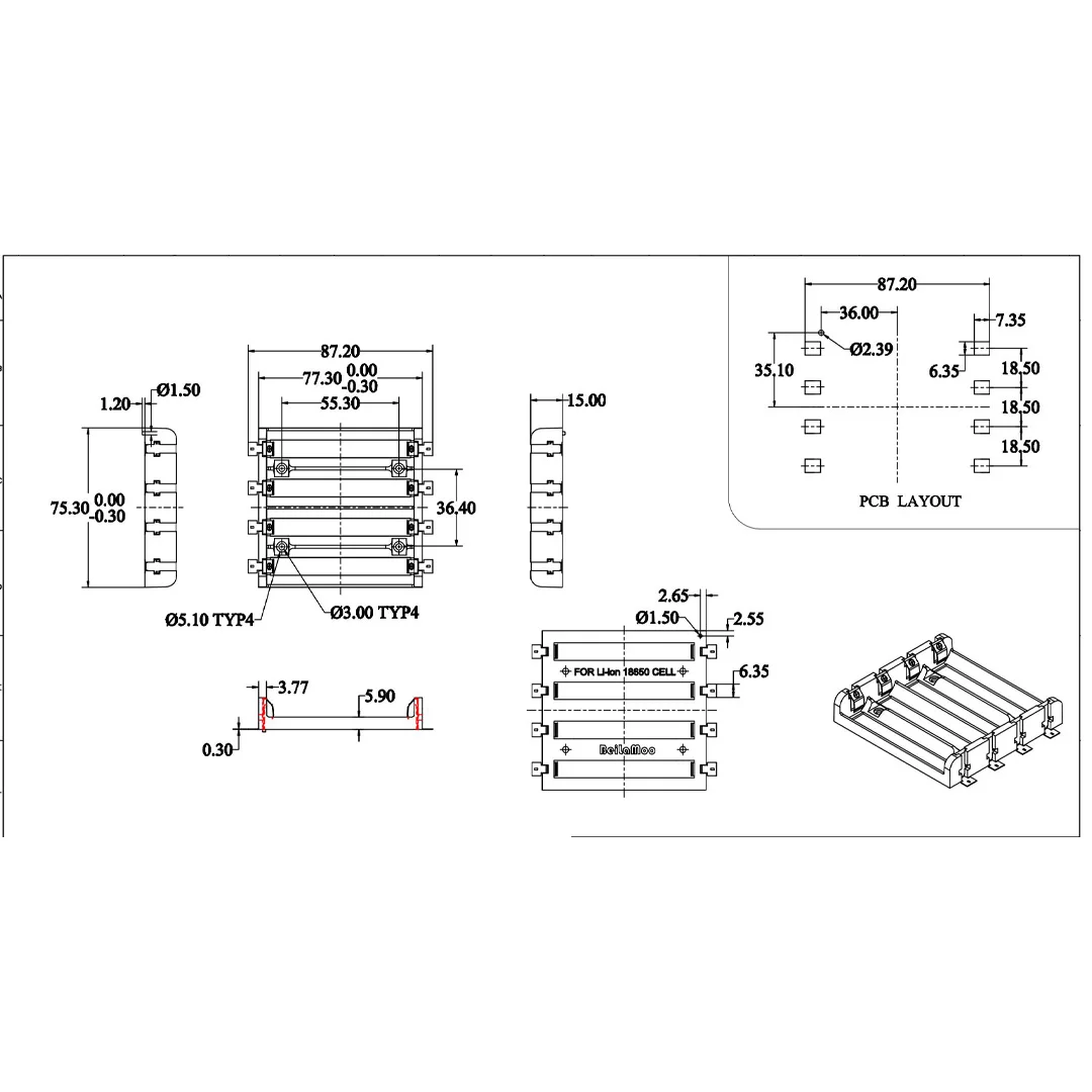 18650 SMT Battery Holder SMD Battery Box Power Bank With Bronze Pins Rechargeable 1x2x4 battery storage box battery case power bank box battery box power bank case charging treasure box battery holder