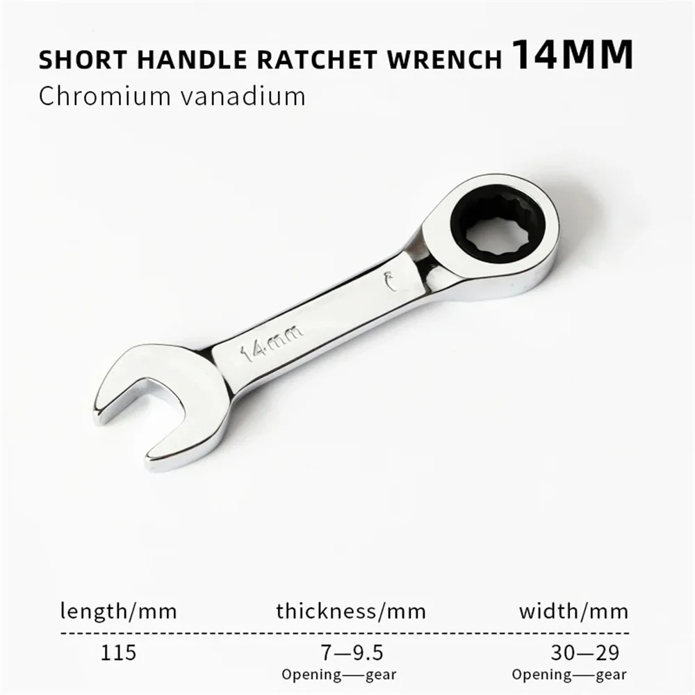 Compact Ratchet Wrench with 72 Tooth Design - Dual-Purpose Stubby Spanner