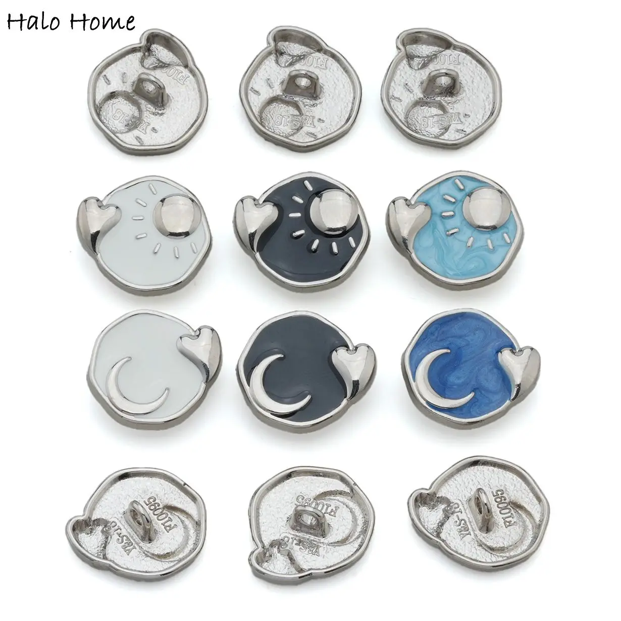 5개 실버 하트 & 달/태양 에나멜 불규칙 모서리 금속 버튼 손잡이 포함 - 디자인 - 빈티지 스타일 바느질 액세서리 18mm