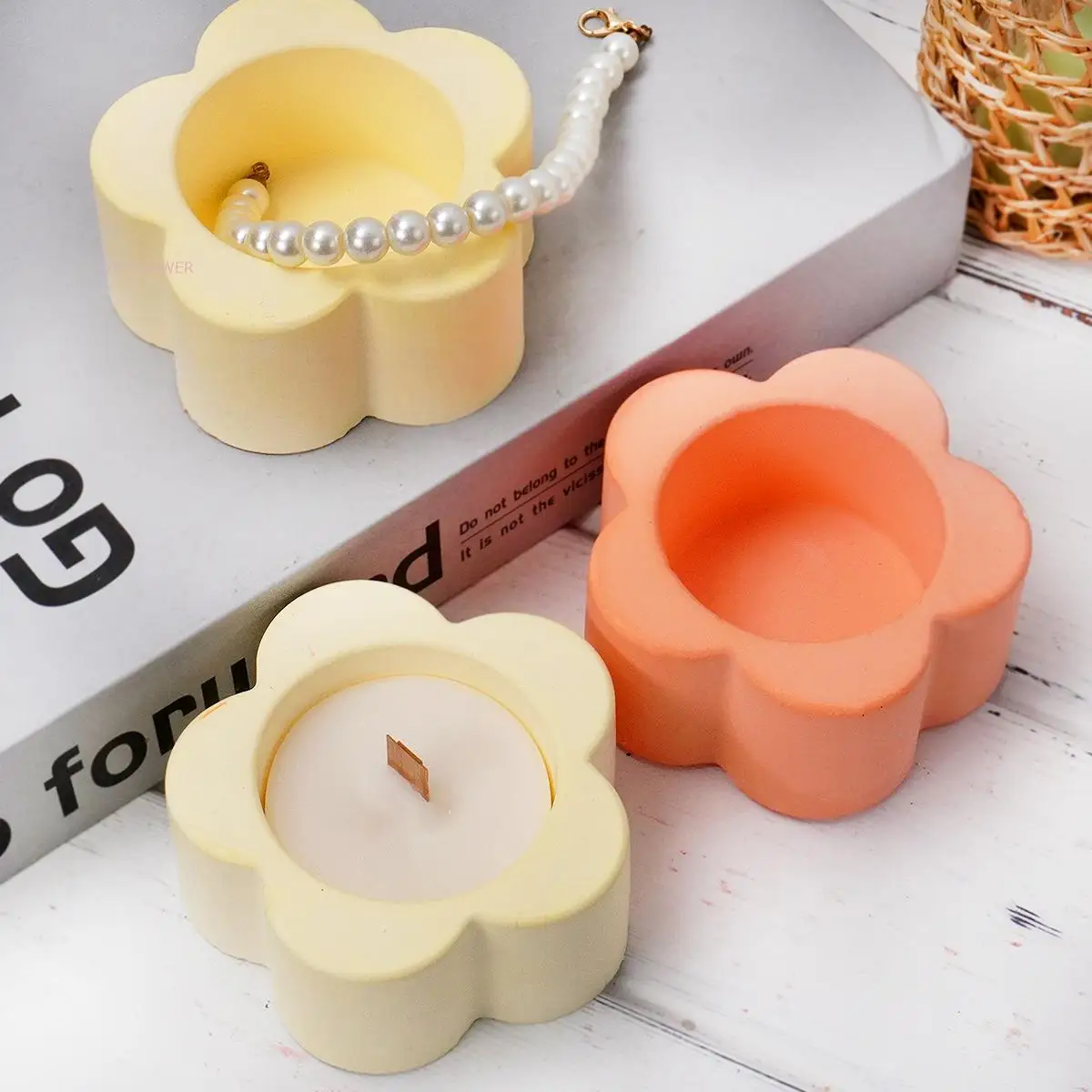 Plum blossom Shape Plaster Candle Jar Silicone Mold Scented Candlestick Succulent Culture Containers Flower Pot Crafts