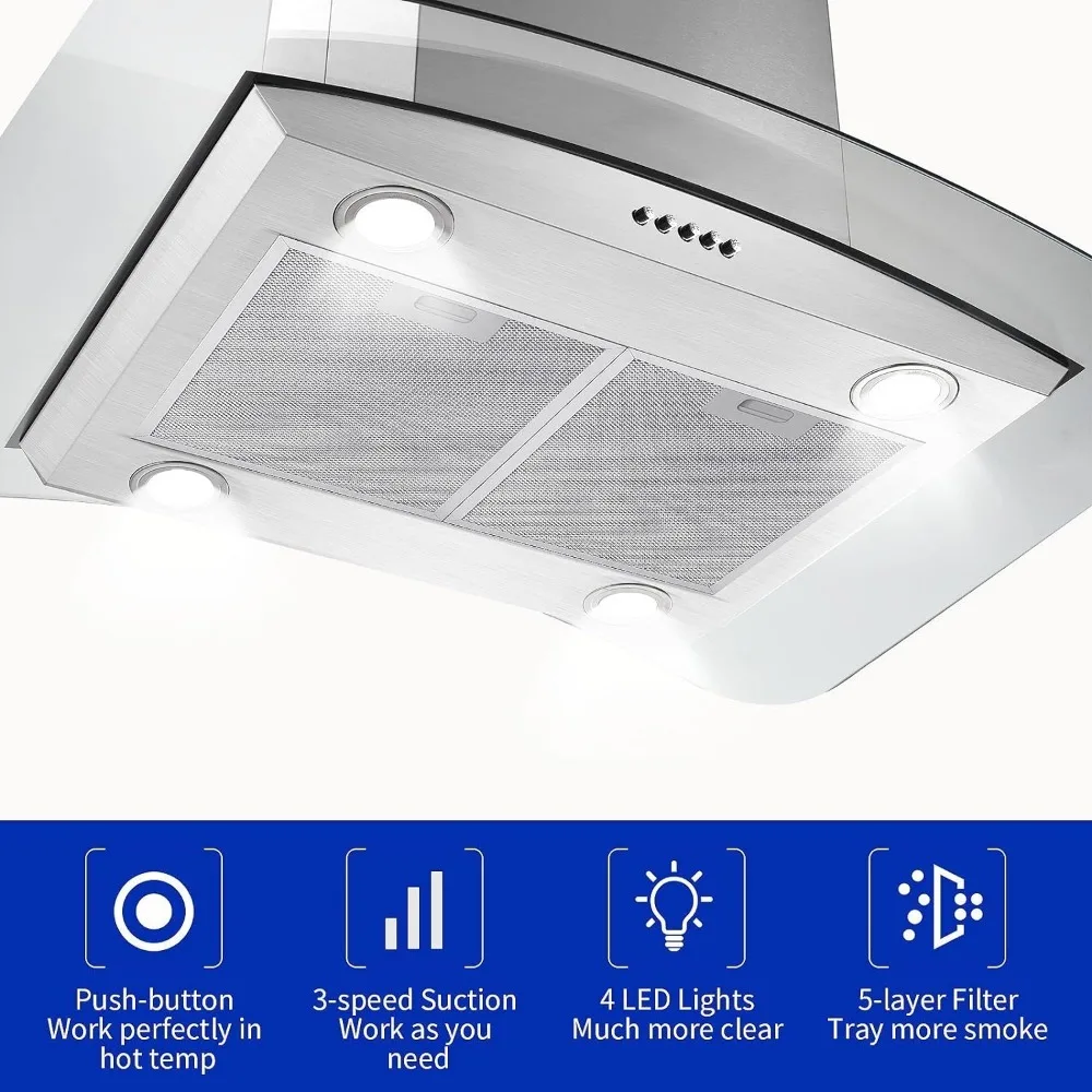 Hood Stainless Steel 700 CFM Push Button Control Kitchen Exhaust Ventilation Fan with 5-layer Mesh Filters