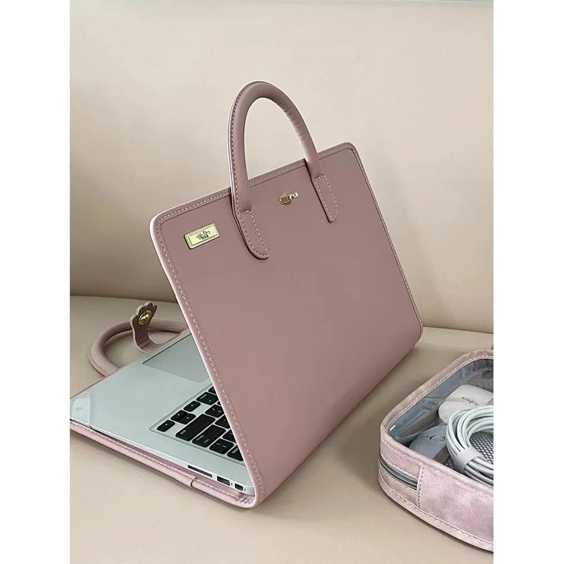Protective PU Leather Laptop Sleeve Bag for Travel and Commute - Anti-Shock and Water-Resistant Tote