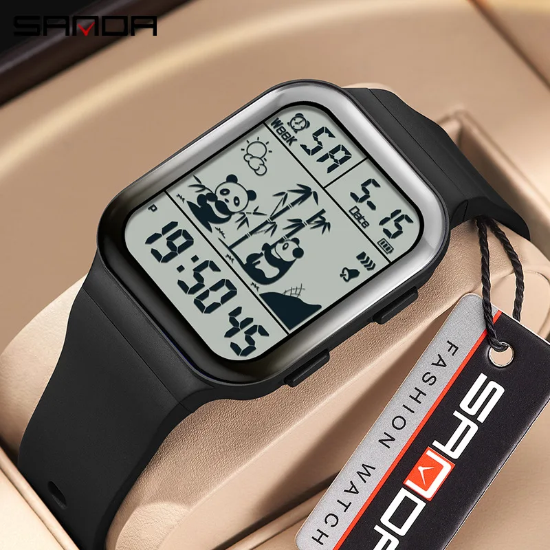 SANDA 6125 Rectangle Dial Digital Movement Hand Clock For Men New Design Shockness Alarm Mode Chronograph Wristwatch Gift