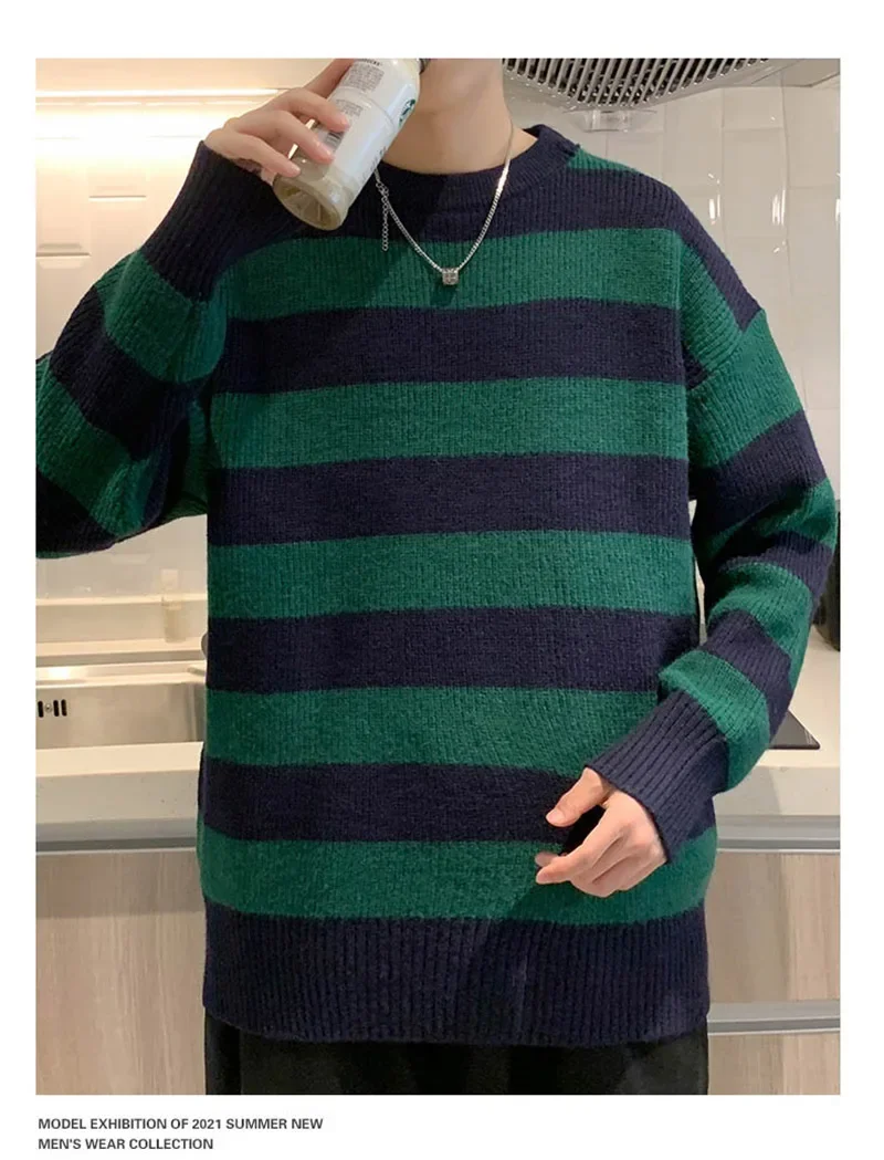 

Striped Knitted Tate Langdon Sweater Same Style Men Women Loose Harajuku Green Warm Autumn Winter Jumper Pullover Unisex Casual