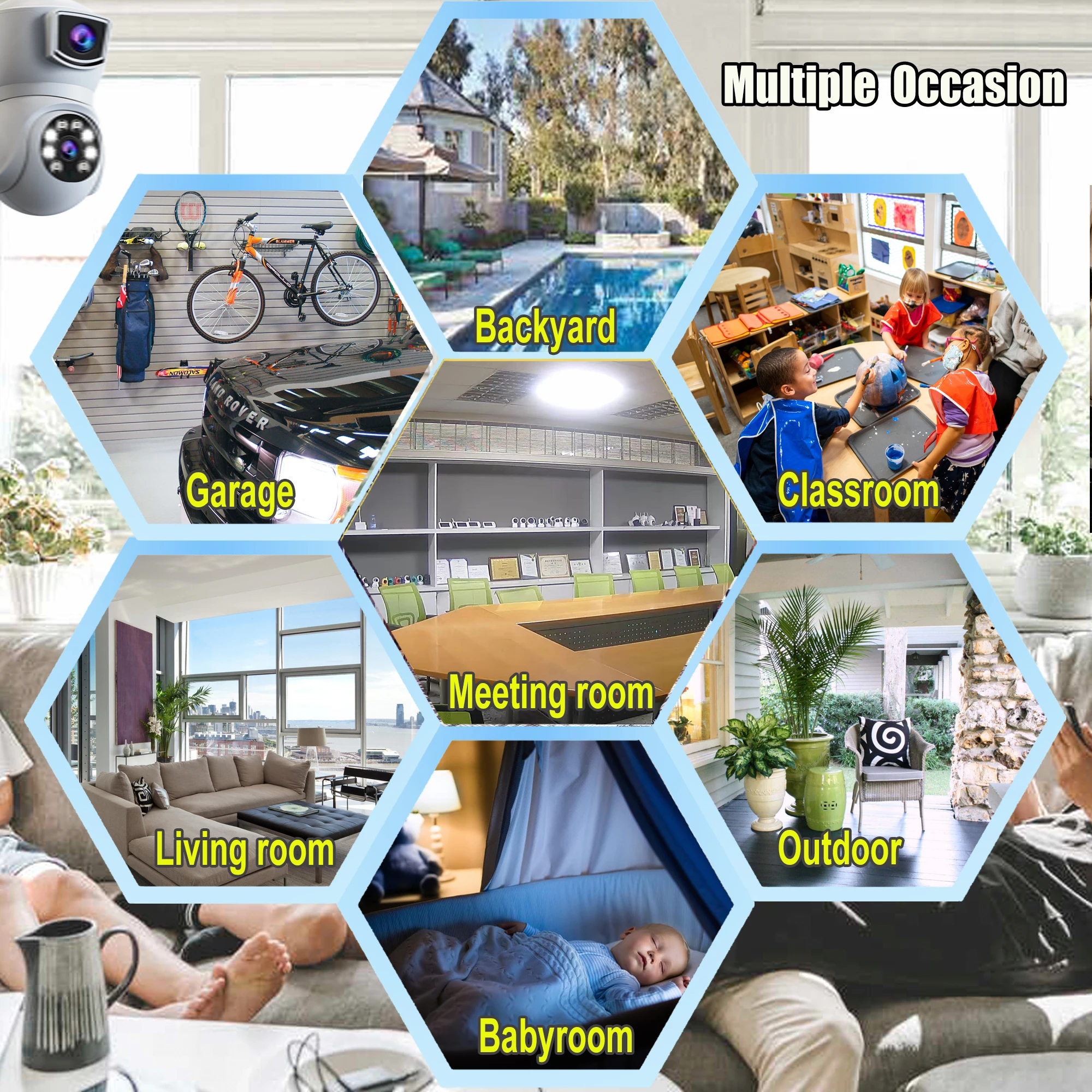 Light Bulb Security Camera Dual Lens 360&deg; Wi-Fi Home Security Cameras Wireless Outdoor/Indoor Color Night Vision 4MP