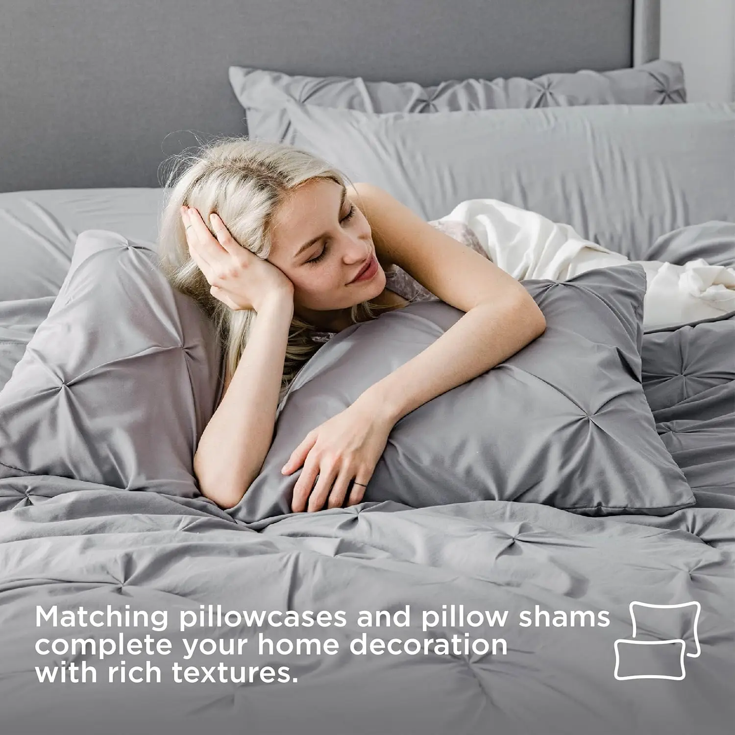 Bedsure Queen Comforter Set Grey - Bed in a Bag Queen Size 7 Pieces, GentleSoft™ Pintuck Bed Set Gift for Family 3