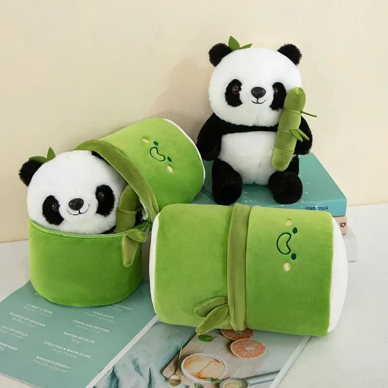 

25cm Bamboo Tube Panda Holding Bamboo Kids Gift Cute National Treasure Giant Panda Doll Fubao Huahua Gift Sofa Decoration Gifts