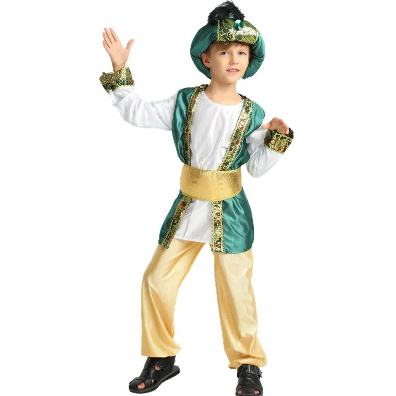 

Kids Children halloween Party Aladdin Costumes Aladdin Lamp genie costume Adam prince Fantasia Arab Clothing child boy Carnival