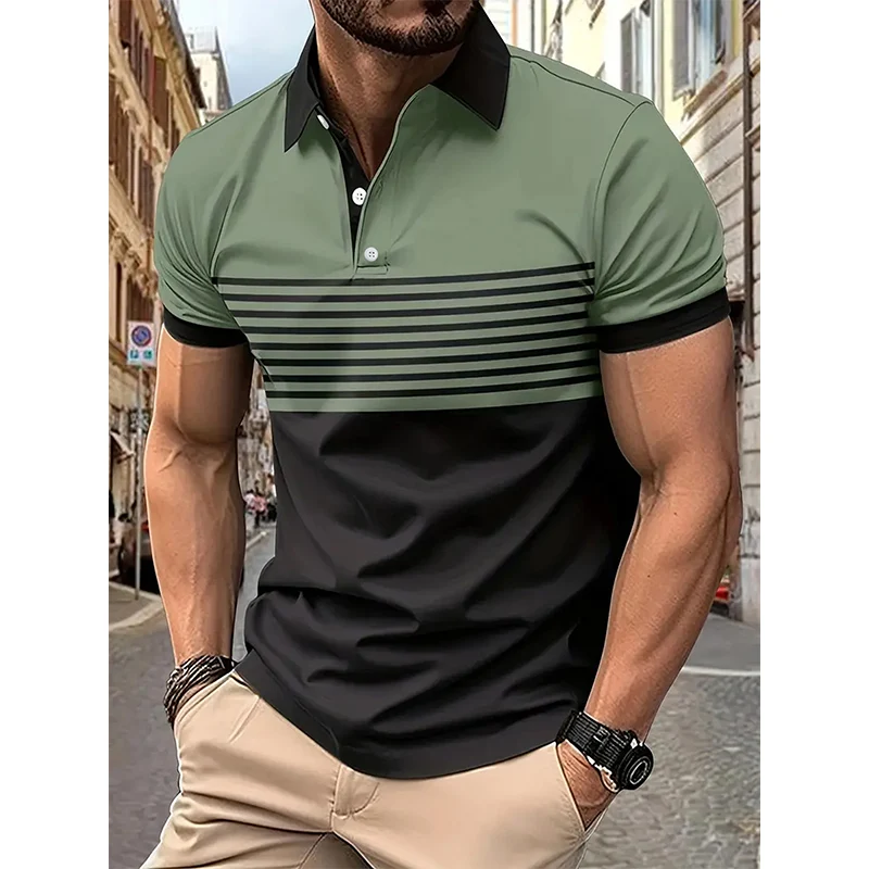 (100% Polyester) New Men Spell Color Golf Polo Shirt Men Short Sleeve Casual Lapel Polo Shirt Tops . 1