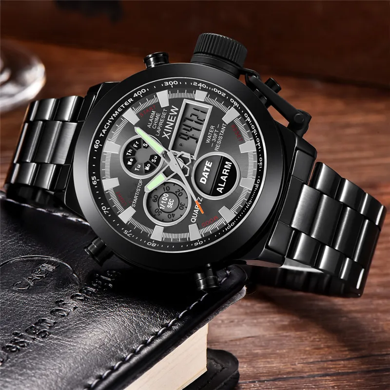 CURDDEN Brand Watches For Men Fashion Stainless Steel Band Alarm Stopwatch Multi-function Sports Electronic Watch Montre Homme