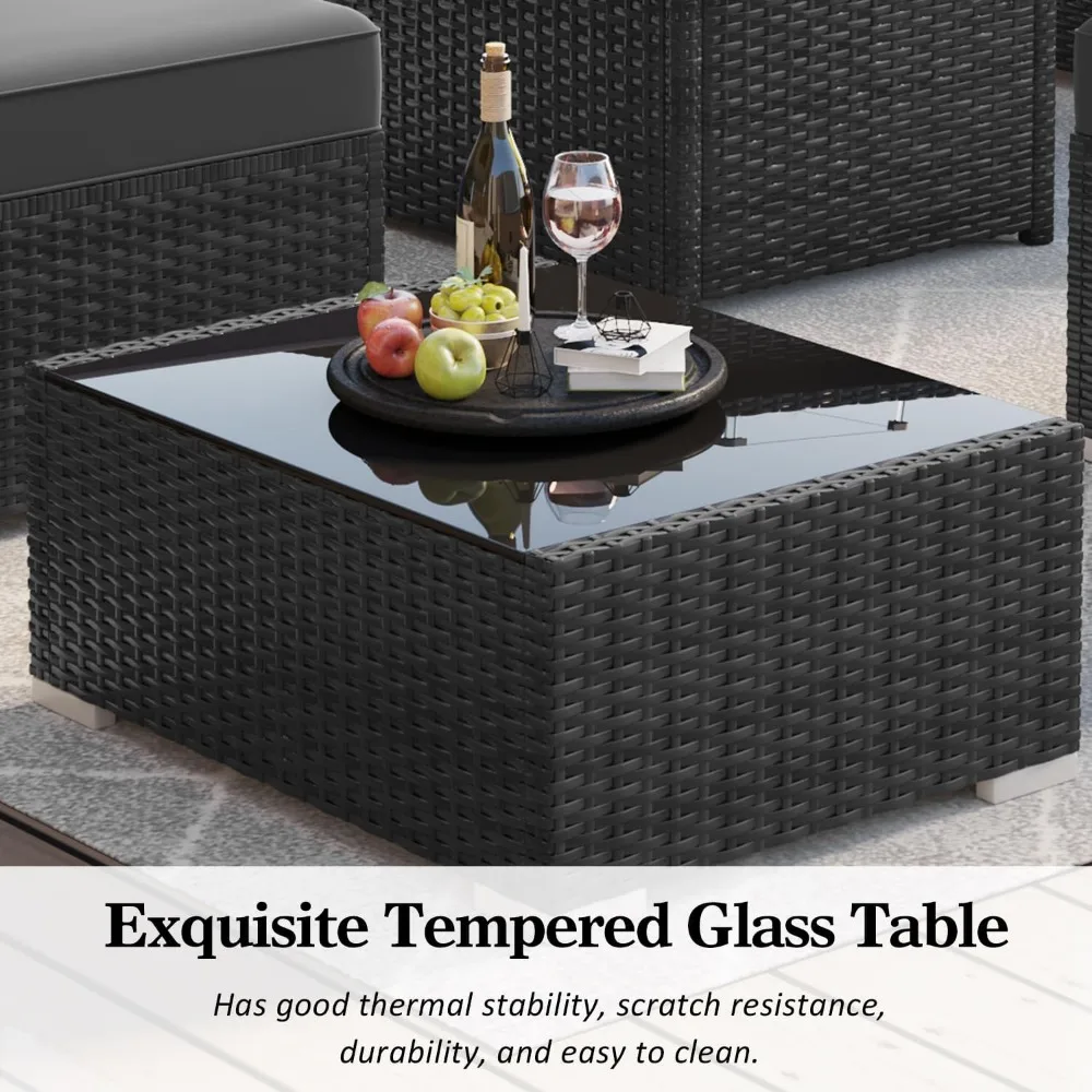 Patio Furniture Set with Fire Pit Table, Outdoor Conversation Sets Wicker Rattan Sectional Sofa with Coffee Table 6