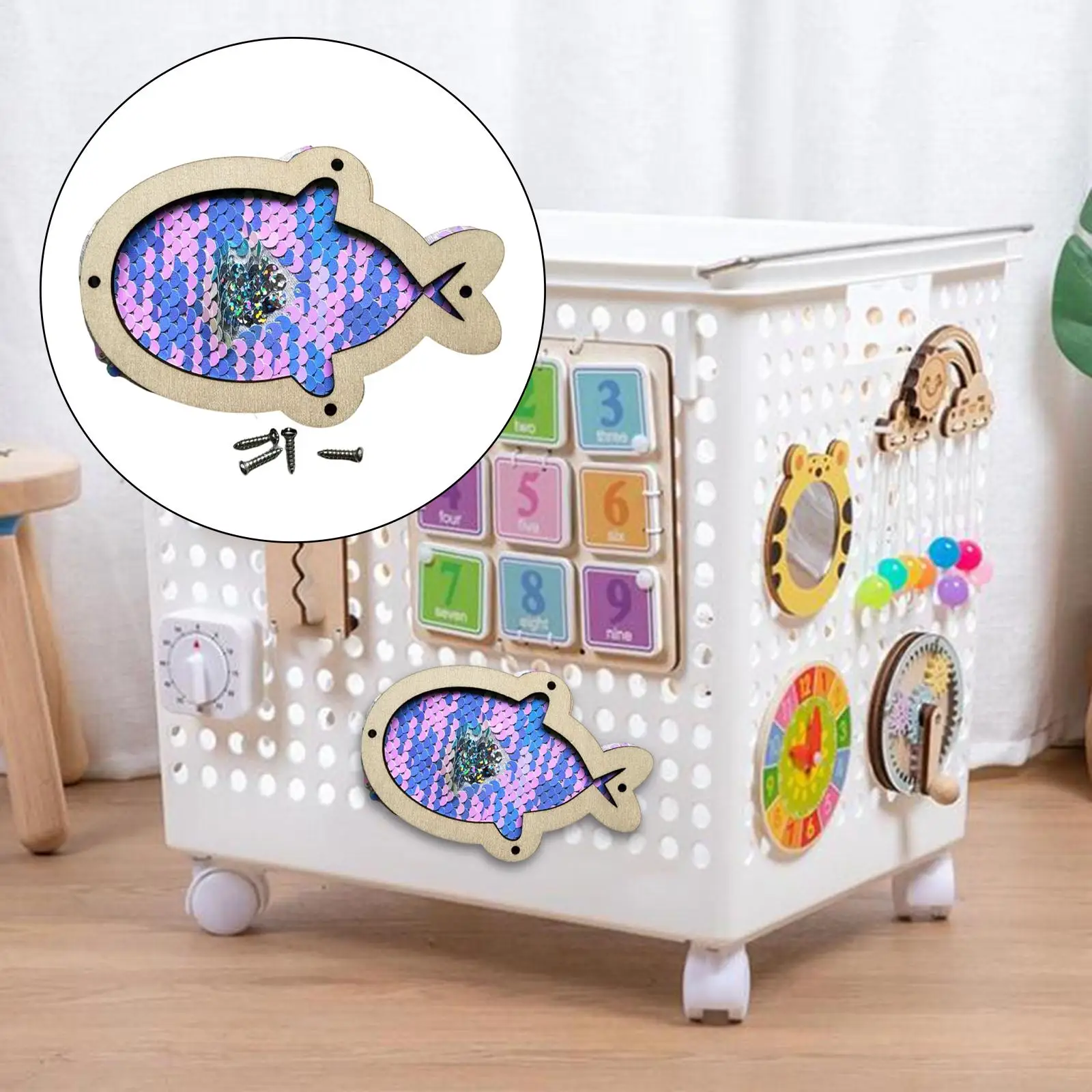 

Montessori Busy Board Sequin DIY Material Practical Skill Learning Activities