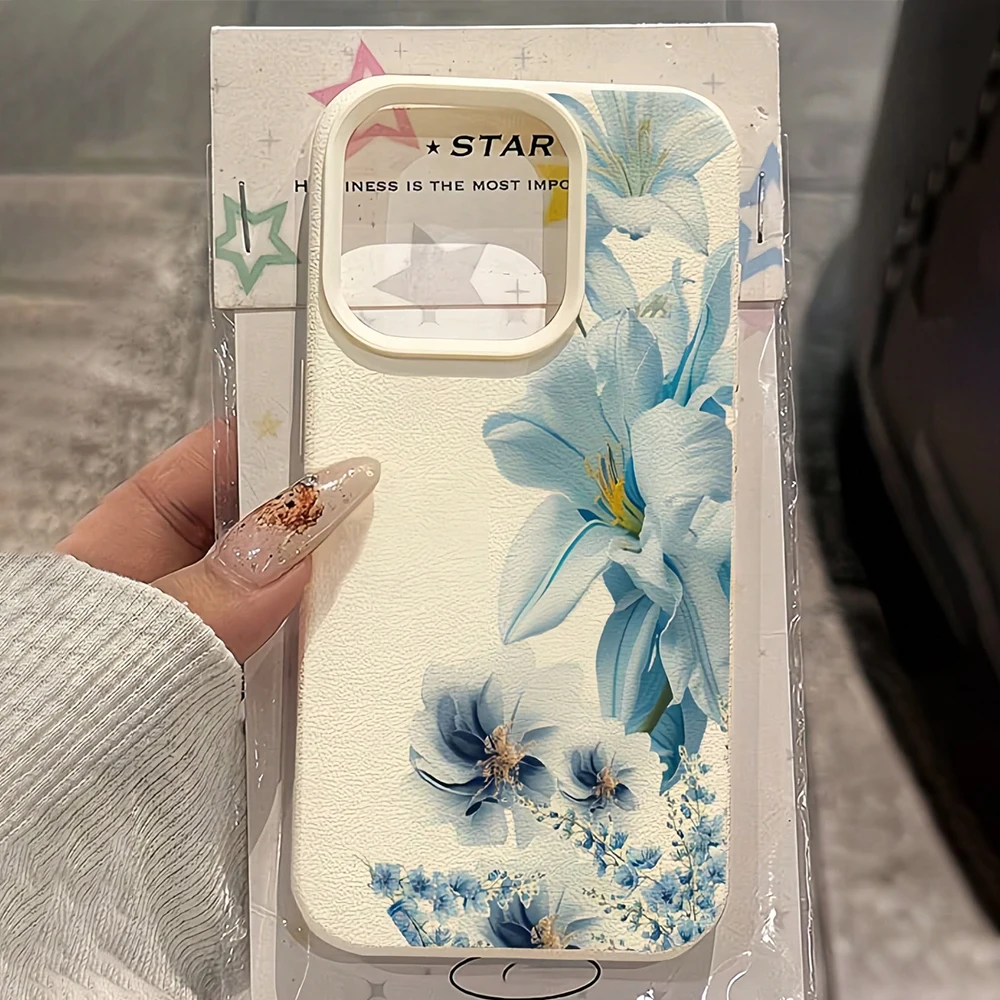 Elegant White and Blue Floral Soft Phone Case Cover