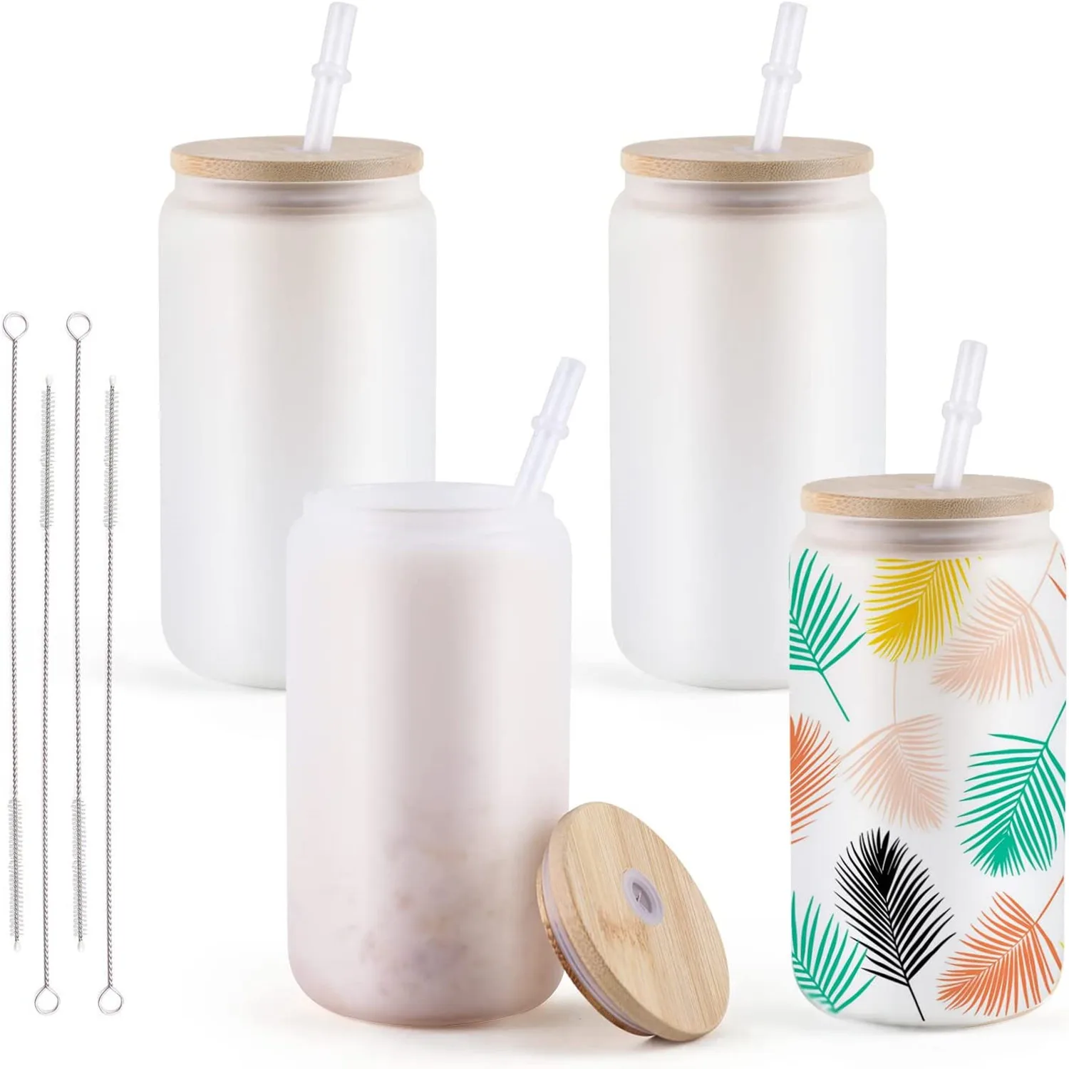 HTVRONT 4/8 Pack 16OZ Clear/Frosted Glass Sublimation Tumblers with Bamboo  Lid Sublimate Tumbler Blanks DIY for Iced Coffee Cups - AliExpress