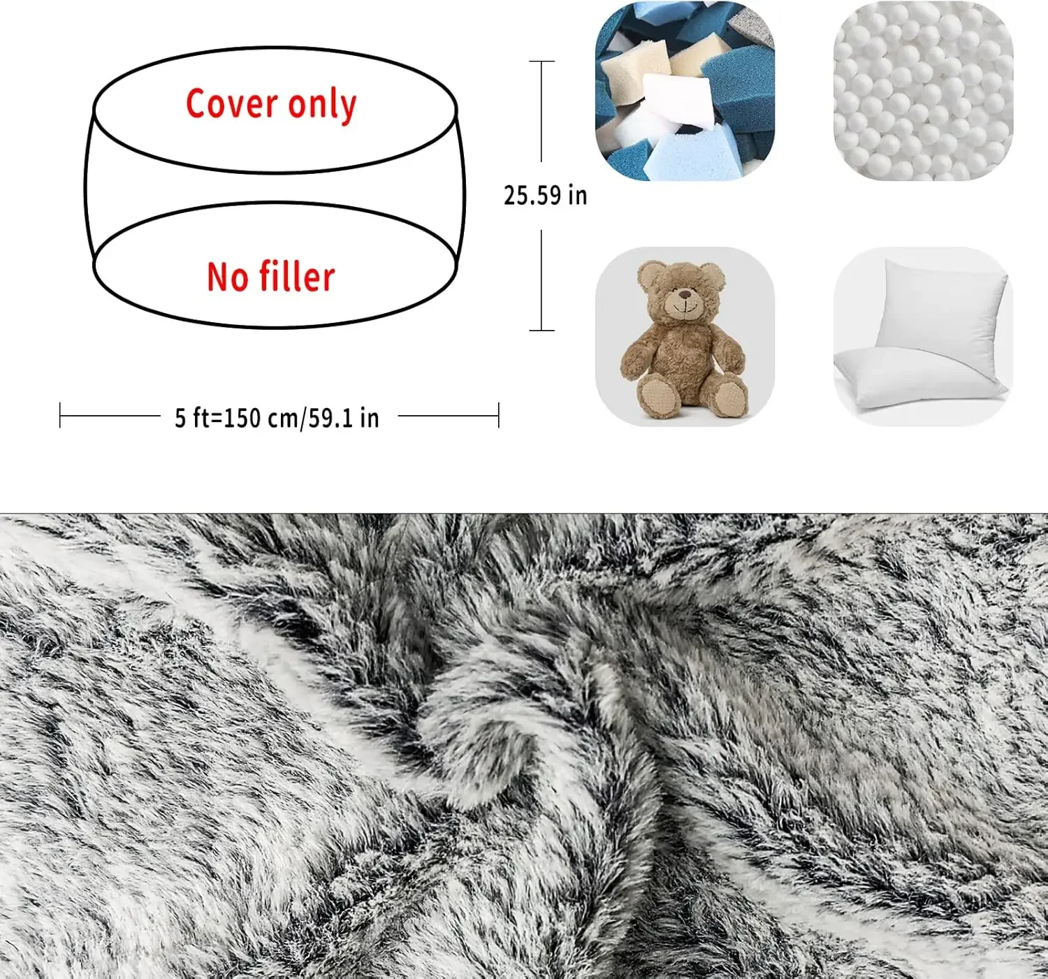 Bean Bag Chair Cover Without Filler,Big Round Soft Fluffy PV Velvet Washable Bean Bag Lazy Sofa Bed Cover for Adults