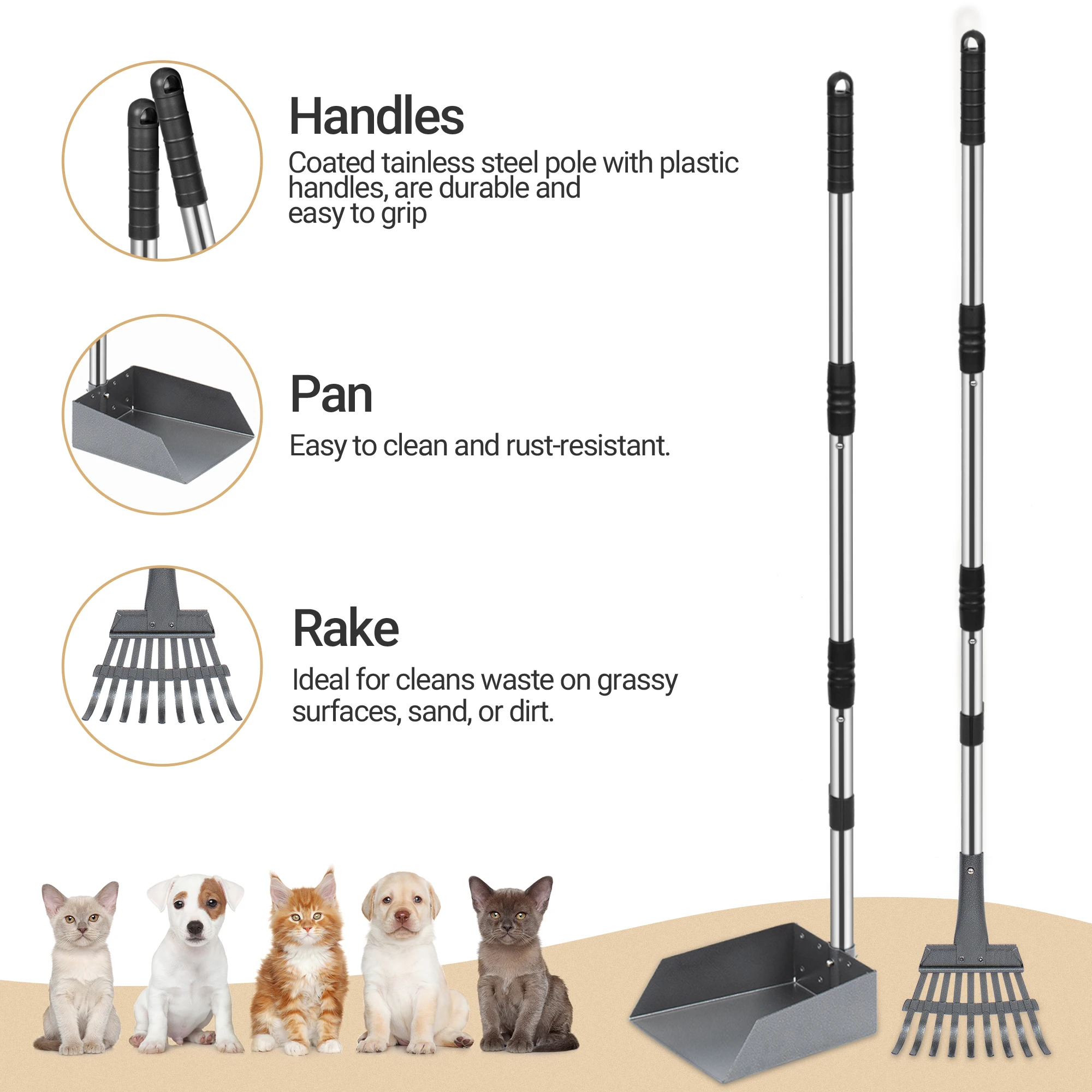 Dog Pooper Scooper, Dog Poop Tray and Rake Set 2