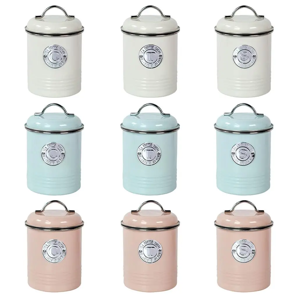 

Kitchen Storage Jars Set 3x with Metal lid Organizer for Tea