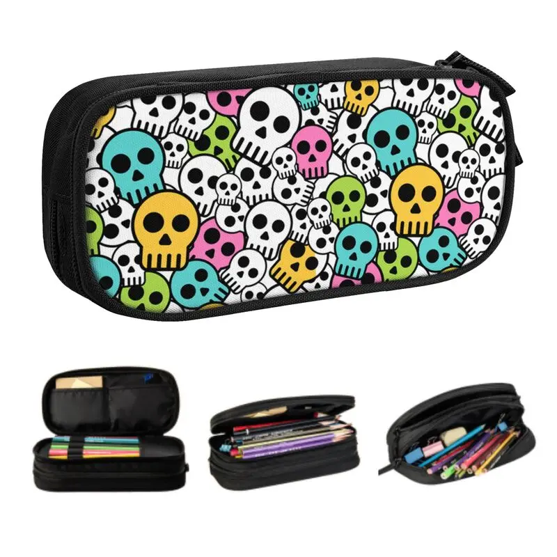

Cute Gothic Skeleton Death Skull Pencil Case for Boy Girl Large Storage Pencil Bag School Accessories