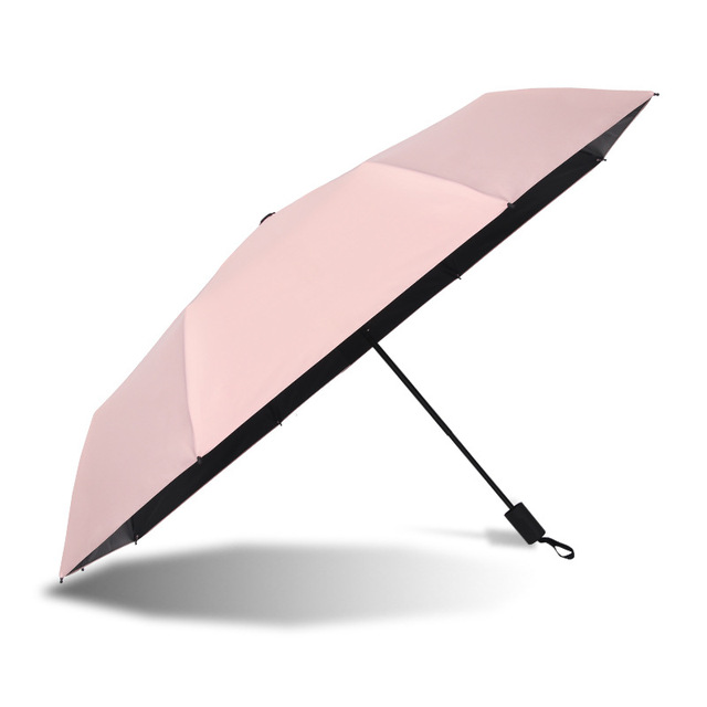 Umbrella Female Sunny Rain Dual Use Simple Solid Color 3 Folding Parasol Black Glue Sunscreen Sunny and Rainy Umbrella