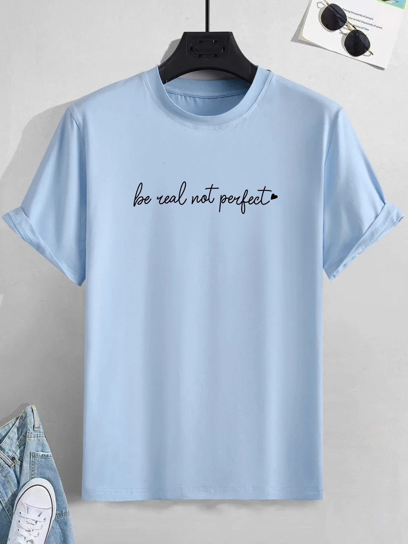 

Футболка мужская с принтом «Be Real Not Perfect», повседневная тенниска оверсайз с коротким рукавом и круглым вырезом, лето