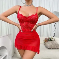 Summer Women's Nightgown Sexy Lace Thin Homewear Halter Exquisite Sleepwear Erotic V-Neck Bra Panty Set Hot New Pajamas Sets - Image 5