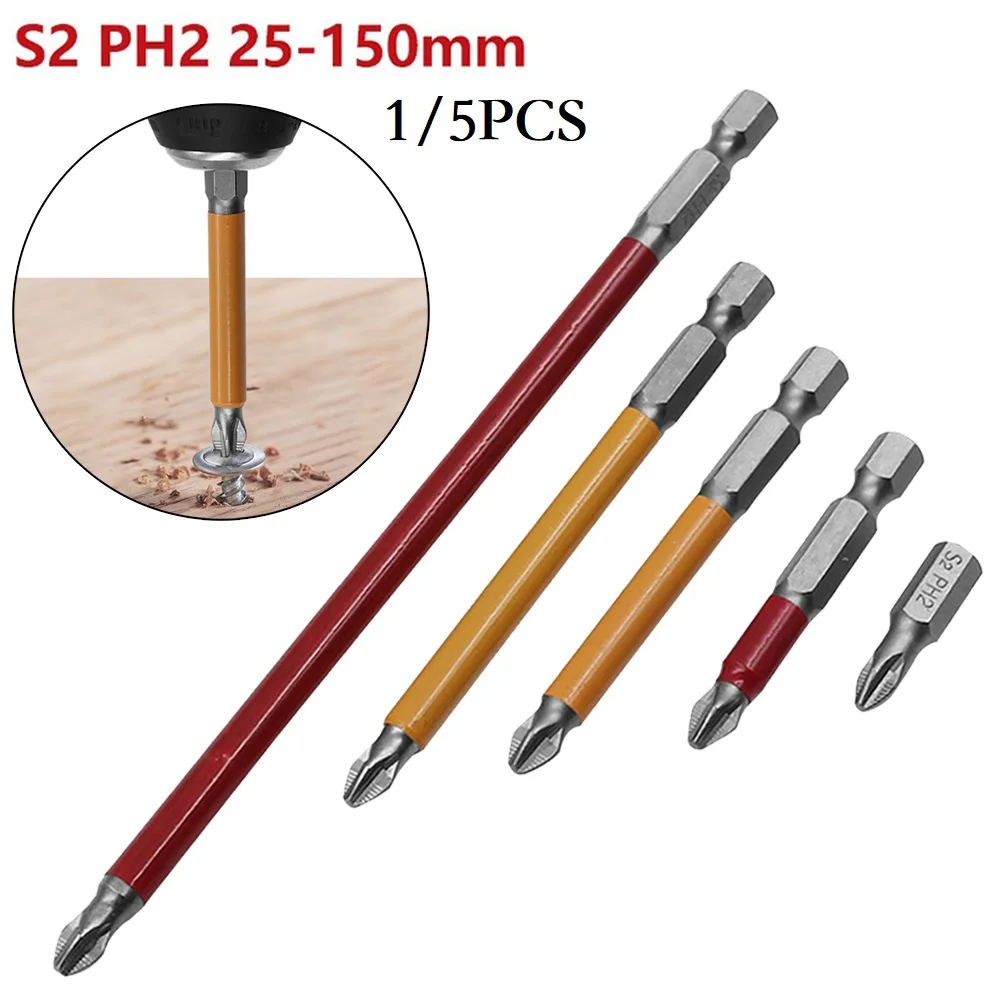 1/5PCS Anti Slip Screwdriver Bit Set PH2 25 150mm 1/4" Hex
