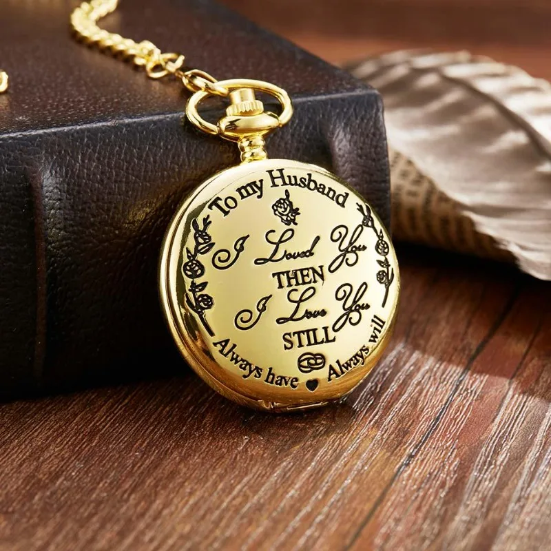 Desktop clock 1PC Random To My Husband Pocket Watch Chain Necklace Flip Watches Men Valentine's Day Gift Clock