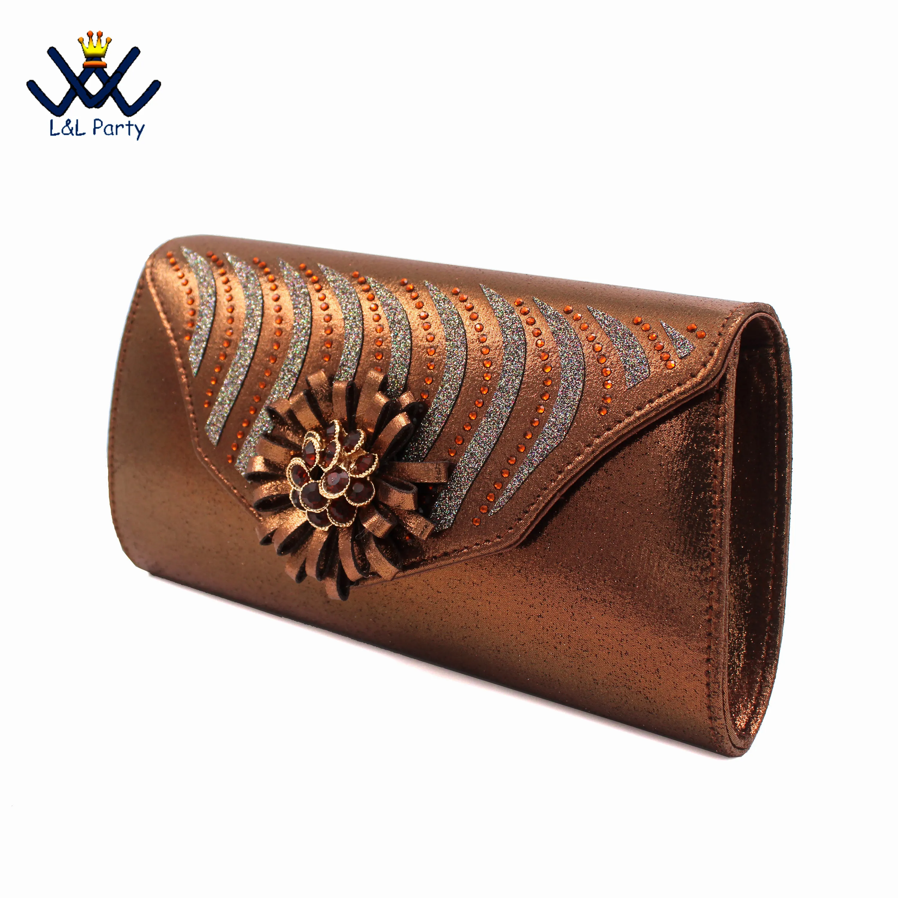 Low Heels New Arrivals Italian Design Nigerian Women Shoes and Bag Set in Coffee Color Comfortable Heels with Appliques for Part