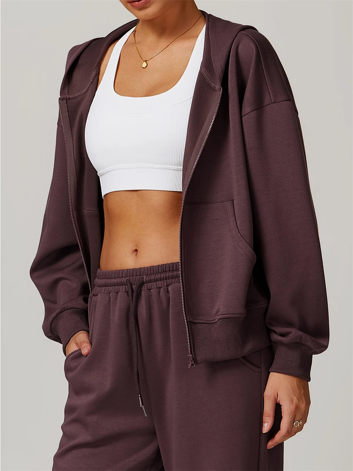 Tracksuit Women Casual Hoodies Sweatshirt Pant Set Long Sleeve Zipper Pocket Hoodies Coat Drawstring Sweatpants Sport Suit