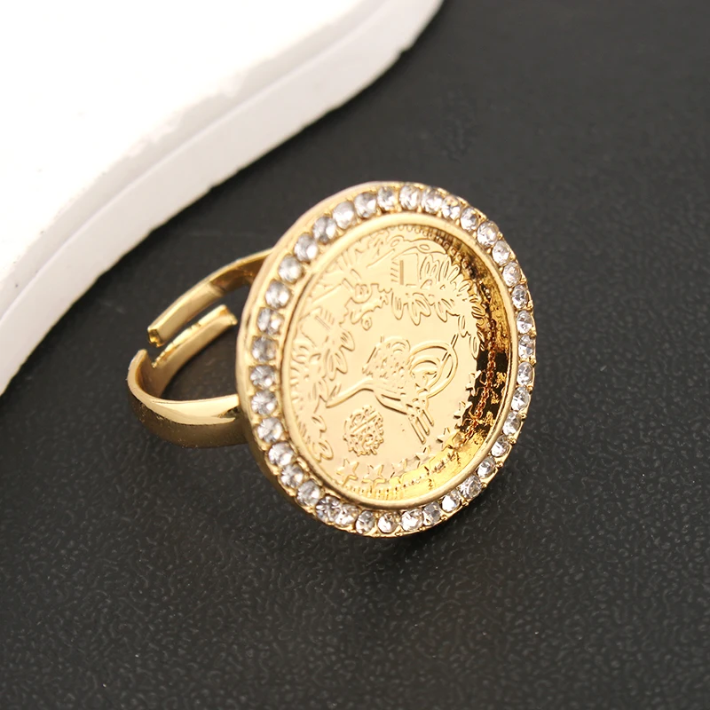 Bague plaquée or pièce de monnaie turque pour couple, matiques de Dubaï, Afrique, Arabie saoudite, accessoires de fête de mariage pour femmes, bijoux à la mode