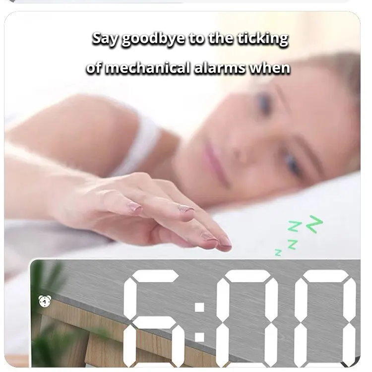 Orologio da tavolo a specchio a LED con allarme digitale, funzione snooze, visualizzazione dell'ora, orologi da tavolo elettronici da tavolo, orologio da tavolo_voghion.com