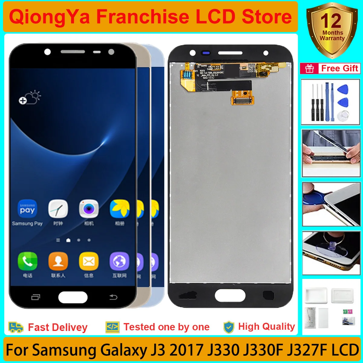 

5.0'' AMOLED j330 Display For Samsung Galaxy J3 2017 J330 SM-J330FN J330F J327F J327U LCD with Touch Screen Digitizer Assembly