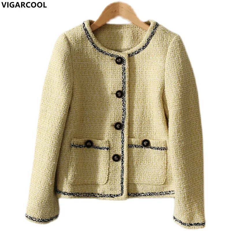 

Fashion High-quality elegant Coat women 2022 Spring New yellow tweed short Jacket net red High-end hot-selling Women's clothing