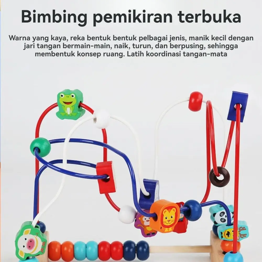 Colorful Animals Wooden Toys Math Puzzle Wooden Beads Bead Maze Counting Learning Shapes Circle Early Education Toys