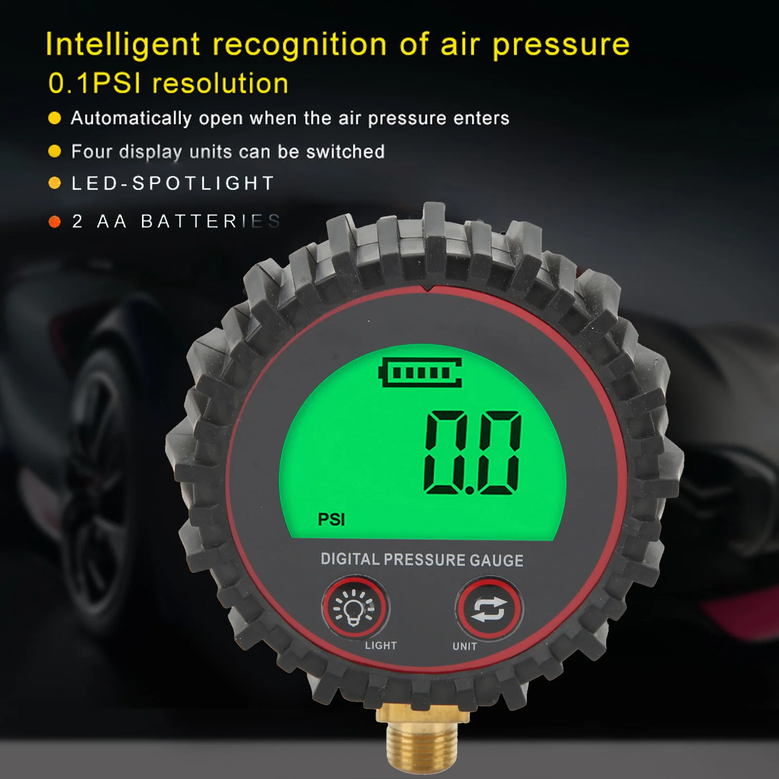 차량용 디지털 압력 게이지, 대형 LCD 디지털 화면, 빠른 판독, 트럭용 3 255 PSI 압력 저항