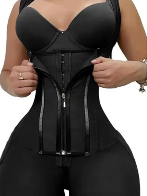 Women's Lace-Trimmed Shapewear Bodysuit - Tummy Control Corset with Adjustable Straps & Zipper, Black, Comfortable 6