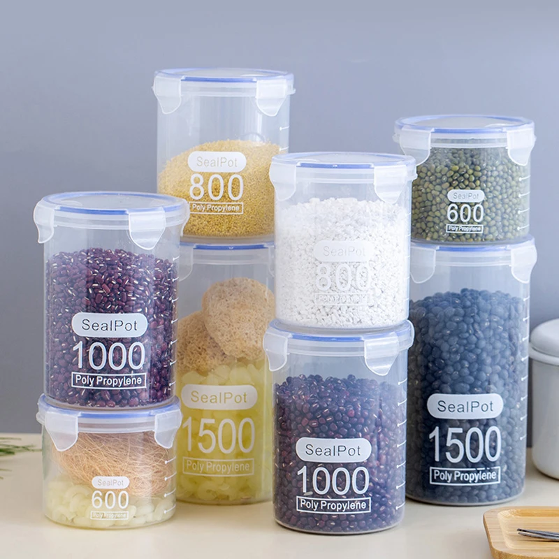 Sealed Jars With Scale Grain Storage Tank Kitchen Food Fresh-keeping Boxes Refrigerator Organize Container Seasoning Spices Can