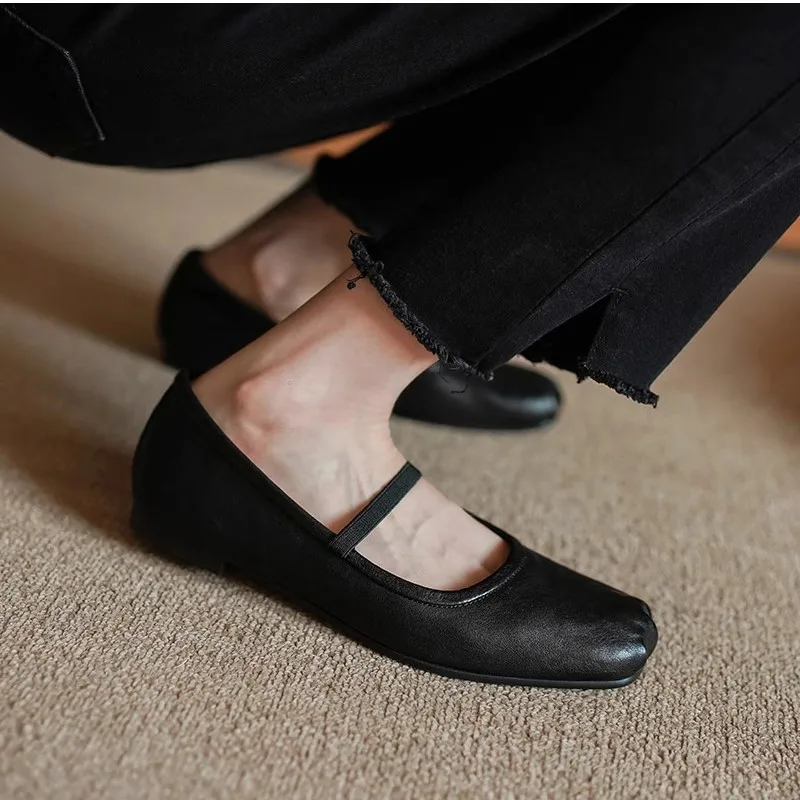 Square Toe Ballet Flats On Low Heel Basic Flats Spring Shoes