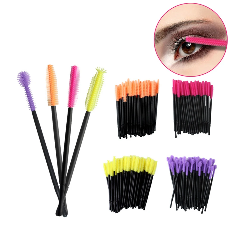 ELECOOL 50 Pcs Pink Disposable Silicone Brush For Eyelash Extension Brushes Eye Lash Mascara Wands Applicator Tools Women Makeup