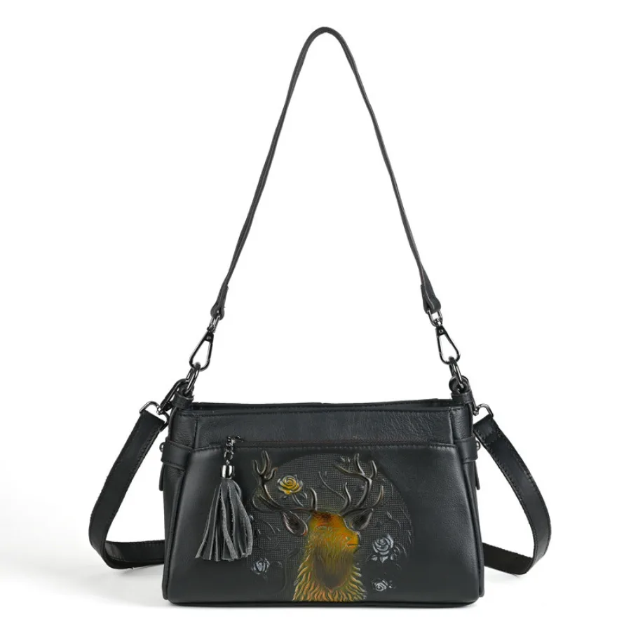 

Women Real Leather Sika Deer Handbag Purse New Girl Handle Bag Large Capacity Crossbody Bags Female Portable Trendy Party Tote