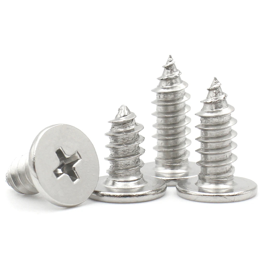 Stainless Steel Self-Tapping Screw M2 M2.6 M3 M3.5 M4 M5 M6 50/10 CM Cross Phillips Flat Wafer Head