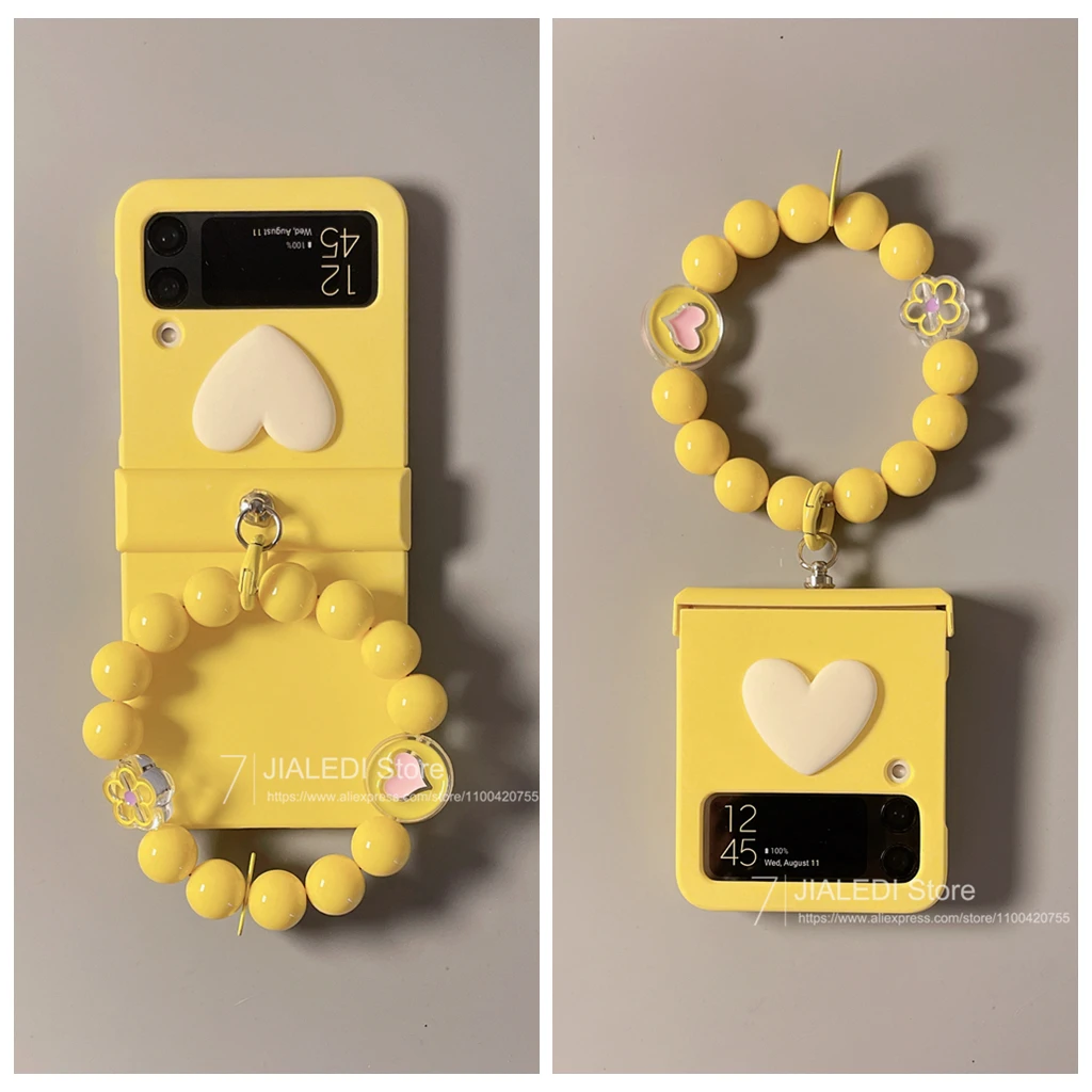 Charming Beaded Bracelet Love Hinge Phone Case with Hand Chain Cover