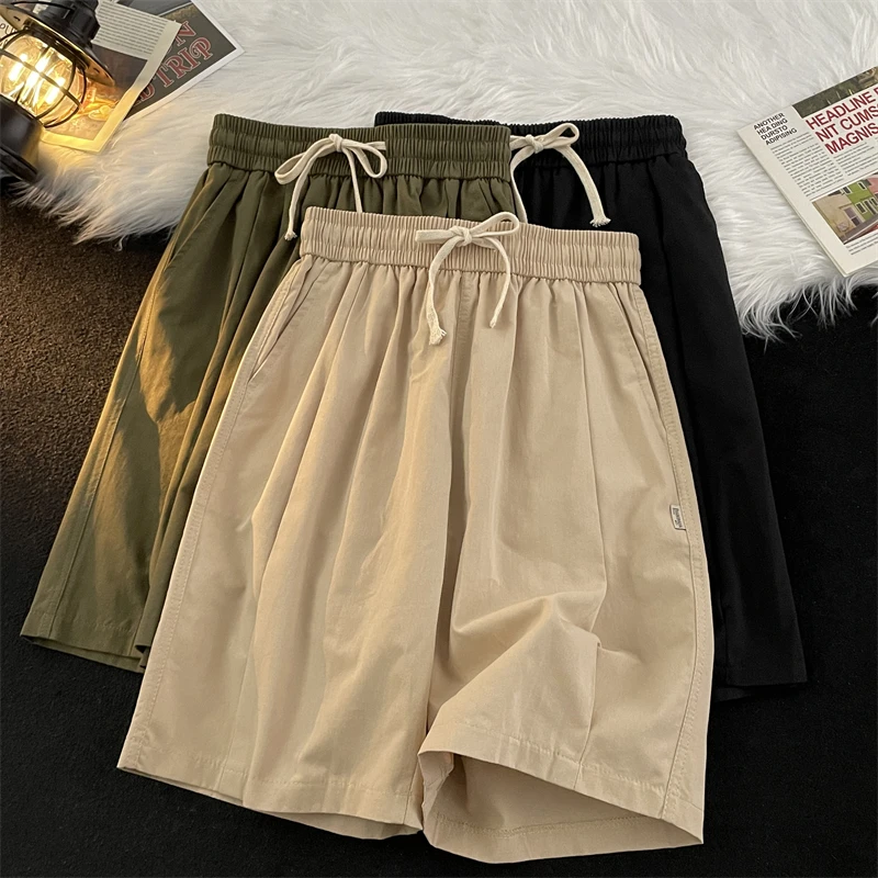 

Summer Cargo Men Solid Color Elastic Waist Loose Casual Loose Baggy Short Streetwear Hip Hop Military Tactical Shorts A239