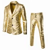 Wholesale & retail Coated Gold Silver Black (Jackets + Pants) Men Suit Sets Dress Brand Blazer Party stage show shiny clothes 2