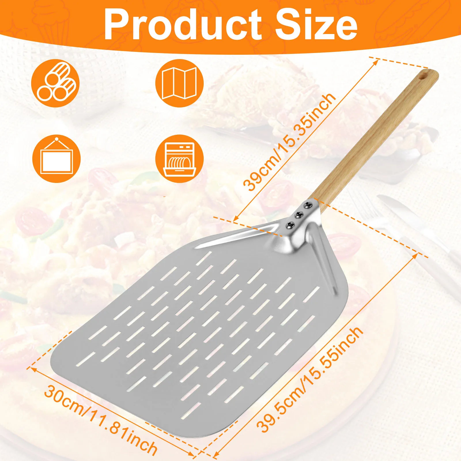 Pizza Peel 6.5/10/12inch Pizza Shovel Metal Non-Stick Pizza Peel with Wood Handle Cake Lifter Transfer Tray for Homemade Baking Bread