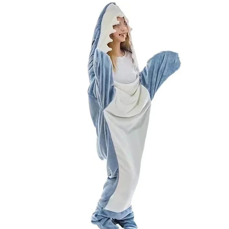 

Cartoon Bagsone Jumpsuits Nightwear One Piece Flannel Sleepwear Robe Winter Thickened Funny Shark Sleeping Shark Home Wear