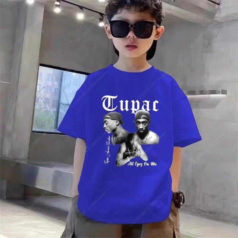 thumbnail image 1 of Camiseta de algodón para niños, de Tupac 2pac, rapero, Thug Life, estilo hip hop, moda para bebés, ropa para niños y niñas, camiseta de manga corta de verano para niños, 1 of 5